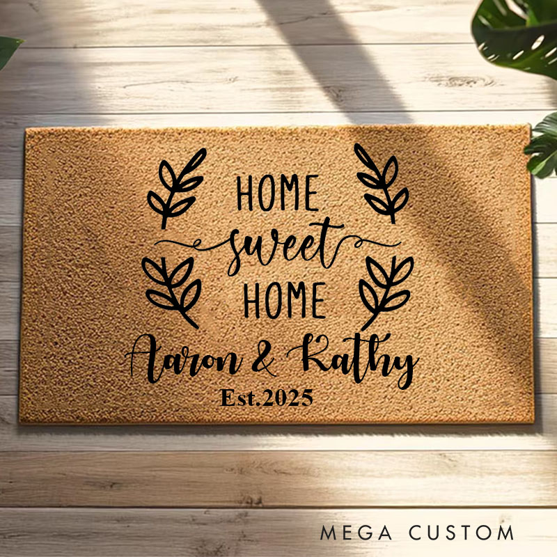 Personalized Home Sweet Home Doormat Custom Durable Coir Welcome Mat for New Home Entryway Decorative Housewarming Gift for Families and Couples