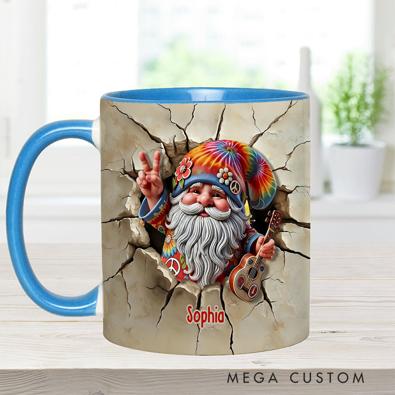 Personalized Hippie Gnome and Guitar Accent Mug and 3D Christmas Gift for Her