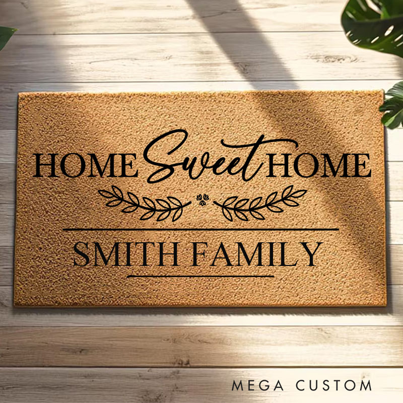 Personalized Home Sweet Home Doormat Custom Family Design Durable Coir Welcome Mat for New Home Entryway Thoughtful Housewarming Gift for Families