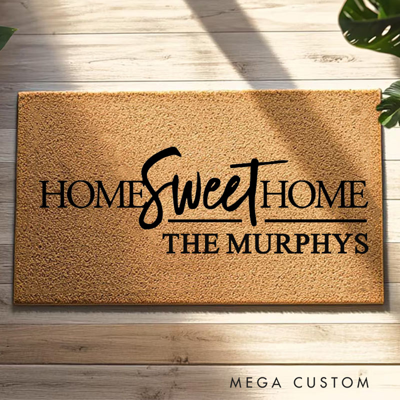 Personalized Home Sweet Home Doormat Custom Family Name Durable Coir Welcome Mat for New Home Entryway Perfect Housewarming Gift for Couples