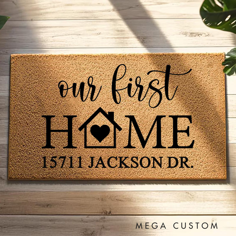 Personalized Our First Home Doormat Custom Durable Coir Welcome Mat for New Home Entryway Thoughtful Housewarming Gift for Couples