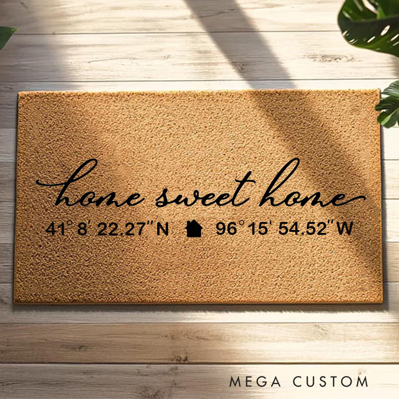 Personalized Home Sweet Home Doormat Custom Coordinates Design Durable Coir Welcome Mat for New Home Entryway Unique Housewarming Gift for Couples