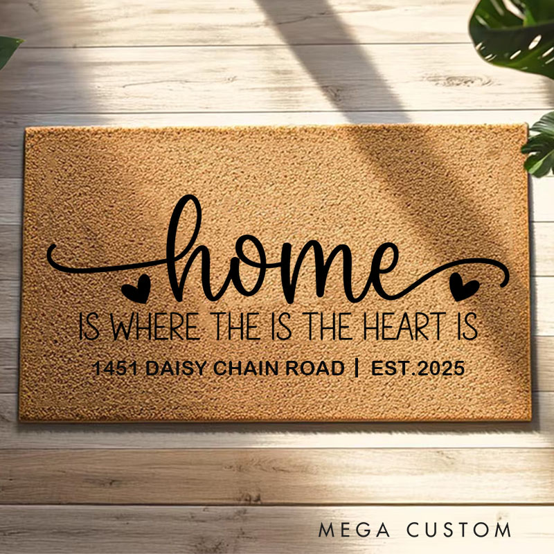 Personalized Home Is Where the Heart Is Doormat Custom Doormat Durable Coir Welcome Mat for New Home Entryway Thoughtful Housewarming Gift for Family