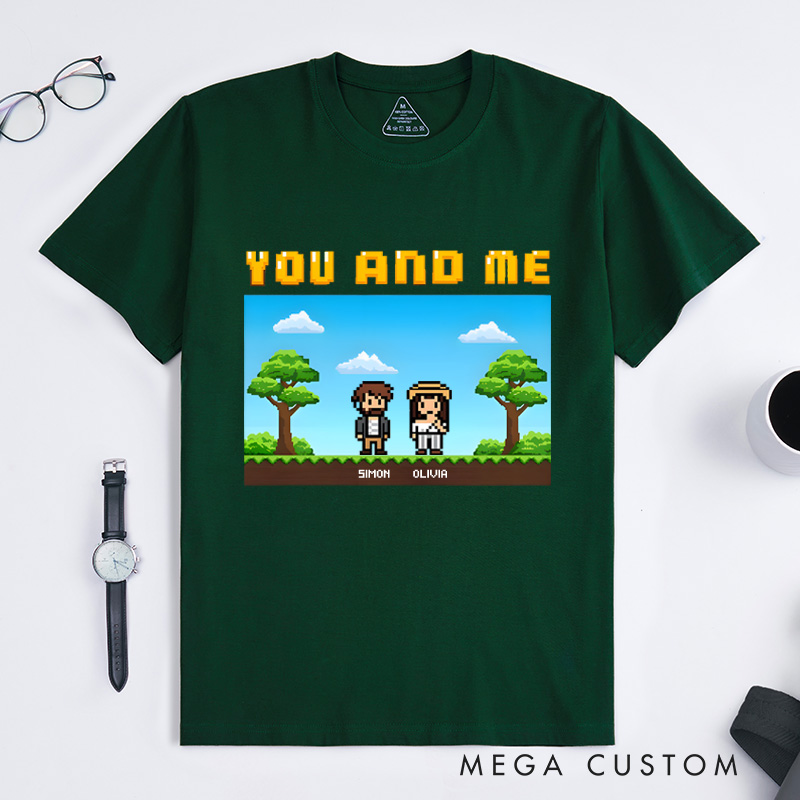 Personalized Custom Photo Pixel Art Couple T-Shirt Funny Gamer Coupie Shirt Geek Game Gift