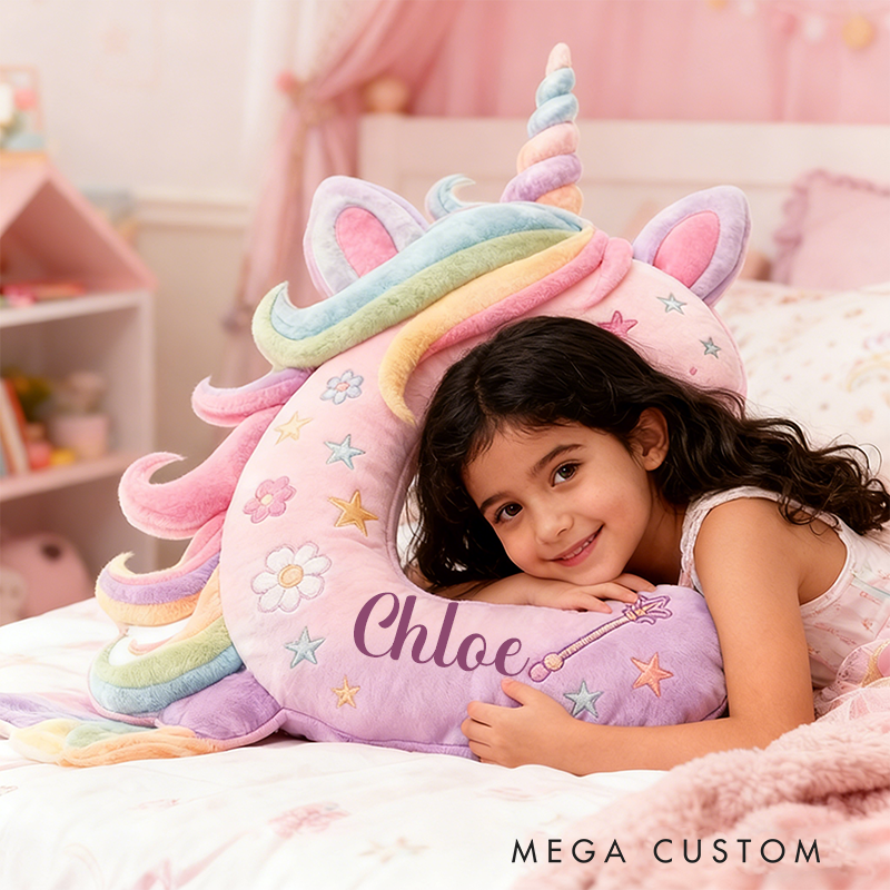 Personalized Letter Christmas Gift Pillow Pastel Rainbow Colors Stars Butterflies Magic Wand and Whimsical Fairy Tale Design Graphic 3D Print Pillow