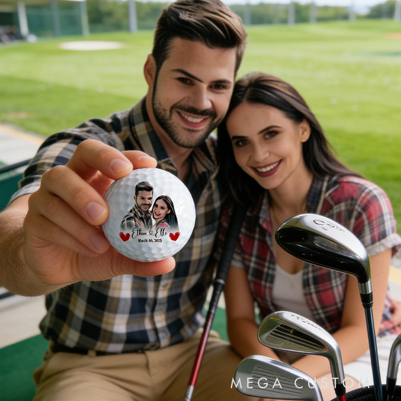 Personalized Couple Photo Golf Ball with Couple's Names and Date for Anniversaries or Weddings Gifts