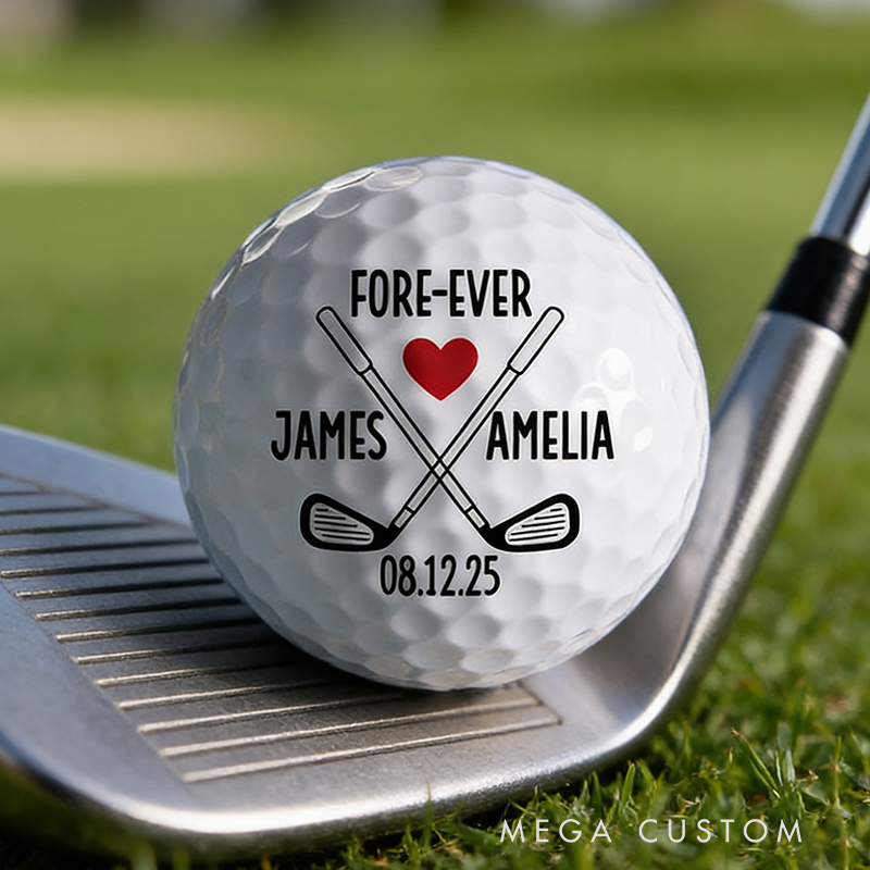 Personalized Wedding Themed Golf Ball Featuring Couple's Names and Date for Golf Loving Newlyweds