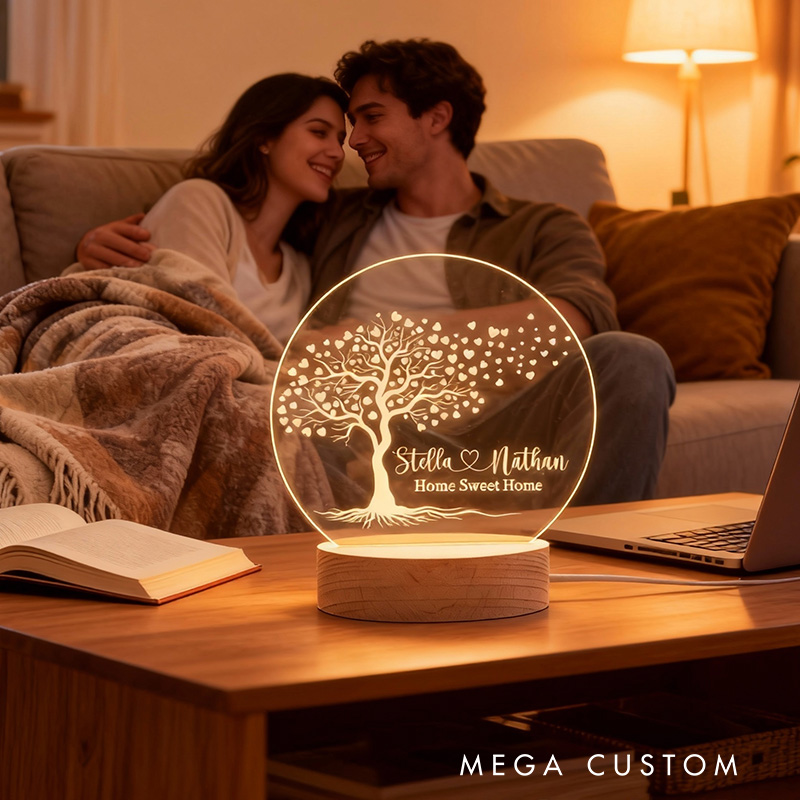 Personalized Couple LED Night Light Custom Tree of Life Lamp with Names Decorative Table Lamp for Couples Bedroom Living Room Unique Decor