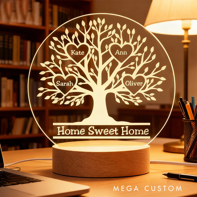 Personalized LED Night Light Custom Family Tree Lamp with Names Decorative Table Lamp for Family Bedroom Living Room Unique Decor Housewarming Gifts