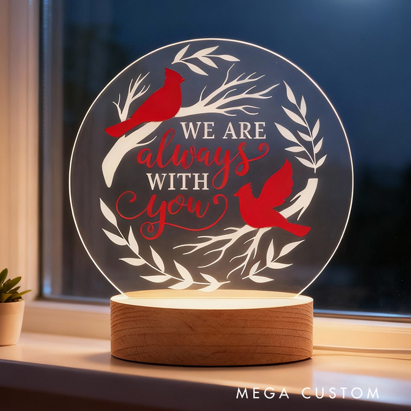 Personalized LED Night Light Custom Memorial Lamp with Cardinal Design Decorative Table Lamp for Sympathy Gift Bedroom Living Room Home Decor