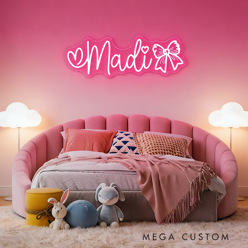 Personalized Cheerleader Neon Sign with Custom Name and Bow Design for Cheerleader Girls