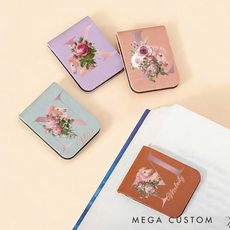 Personalized Initials Letter PU Leather Magnetic Bookmark Clip with Name Daily Use Birthday Gift for Book Lovers Riding Lovers Equestrian Lovers