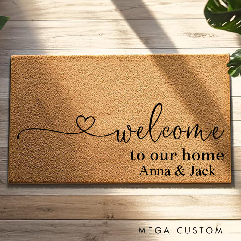 Personalized Welcome Mat Custom Door Mat Welcome to Our Home Design Indoor Outdoor Rug for Couple Housewarming Gift Durable Home Decor