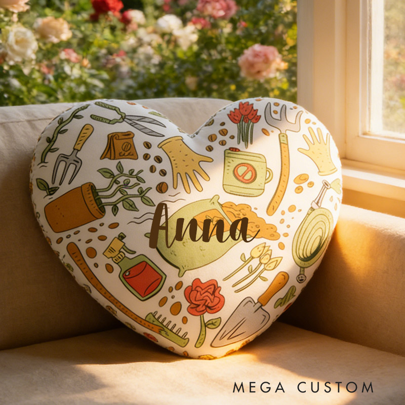 Personalized Garden Heart Harmony Pillow with Custom Name Graphic 3D Print Pillow for Gardening Lovers
