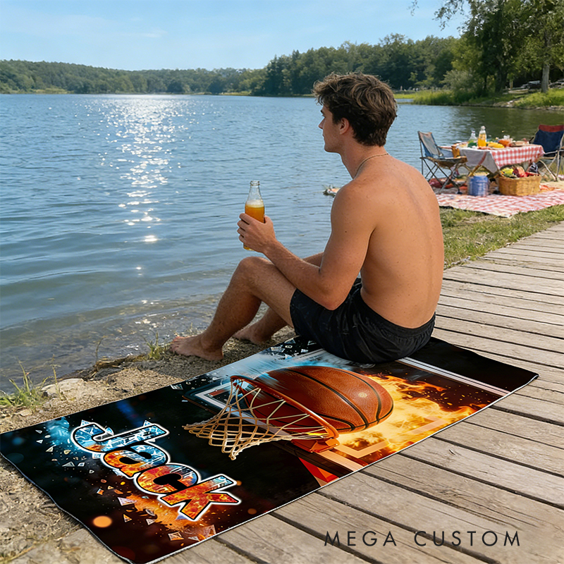 Personalized Basketball Magnetic Beach Towel with Custom Name for Basketball Enthusiasts and Outdoor Lovers