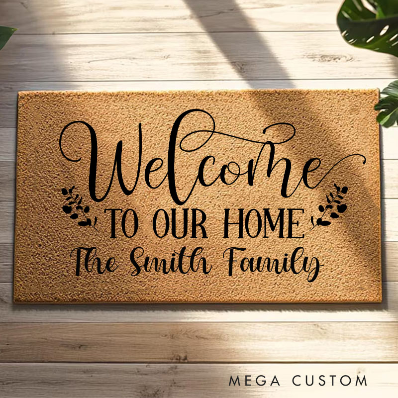 Personalized Welcome Mat Custom Door Mat Welcome to Our Home Design Indoor Outdoor Rug for Couple Housewarming Gift