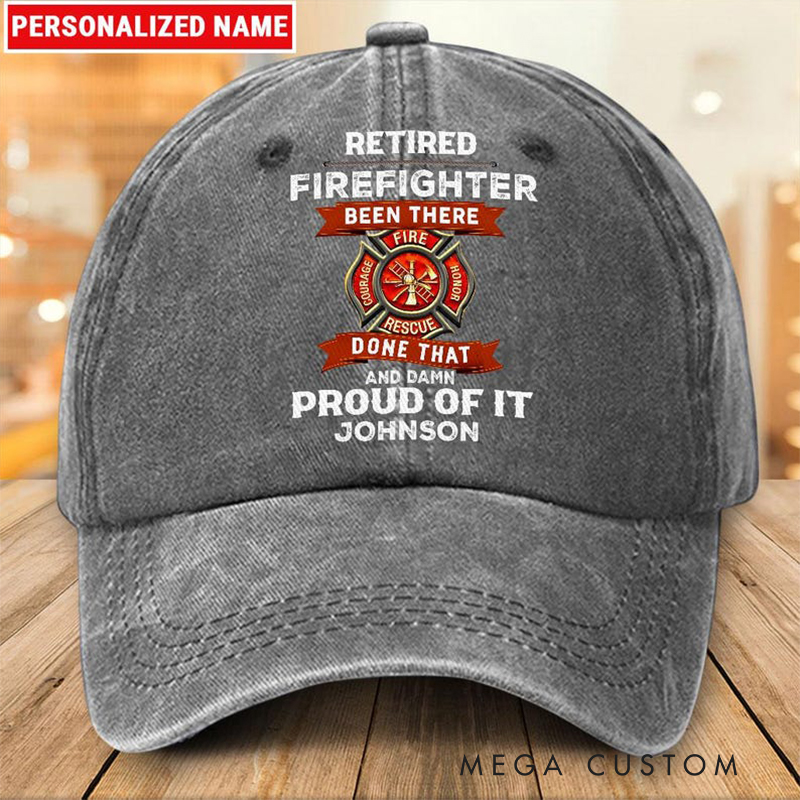 Personalized Retired Firefighter Hat Custom Name Distressed Washed Baseball Cap Gift for Firefighters