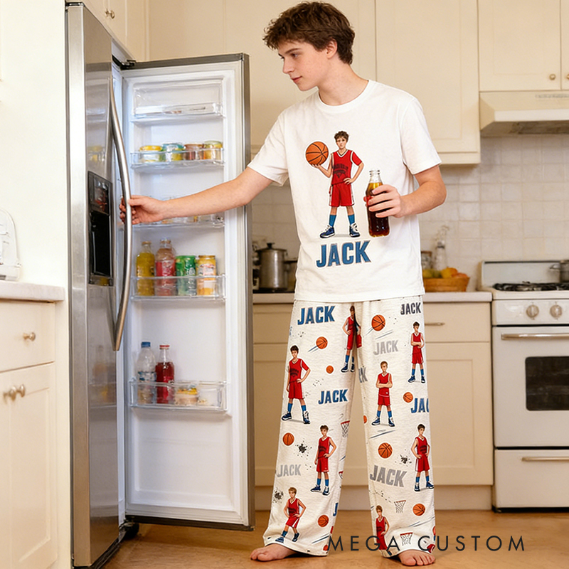 Personalized Basketball Pajama Pants with Photo and Custom Name Design for Basketball Lovers