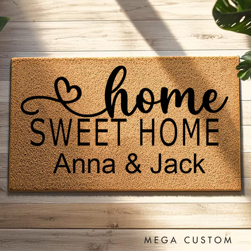 Personalized Home Sweet Home Doormat Custom Welcome Mat Durable Coir Rug for Front Door Housewarming Gift for Couples Family or New Homeowners