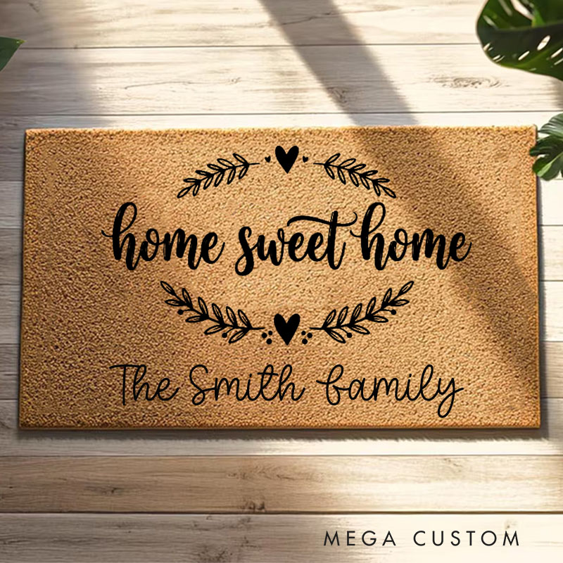 Personalized Home Sweet Home Doormat Custom Welcome Mat Durable Coir Rug for Front Door Housewarming Gift for Family or New Homeowners