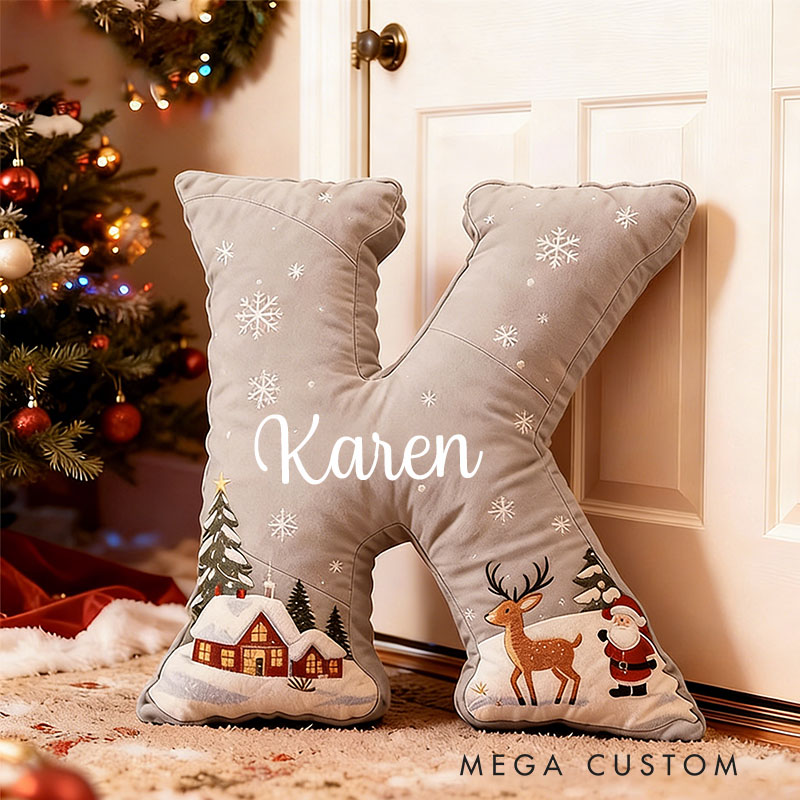 Personalized Christmas Initial Pillow 26 Letter Pillow Graphic 3D Print Custom Name Festive Decor Soft Home Accent Christmas Gifts for Gifts