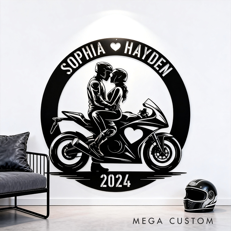 Personalized Biker Couple Metal Sign Personalized Motorcycle Couple Wall Art Romantic Decor Anniversary or Wedding Gift for Biker Lovers