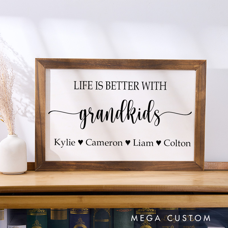 Personalized Life Is Better with Grandkids Wooden Wall Art Custom Family Name Sign Grandkids Sign Grandparent Gift Farmhouse Decor