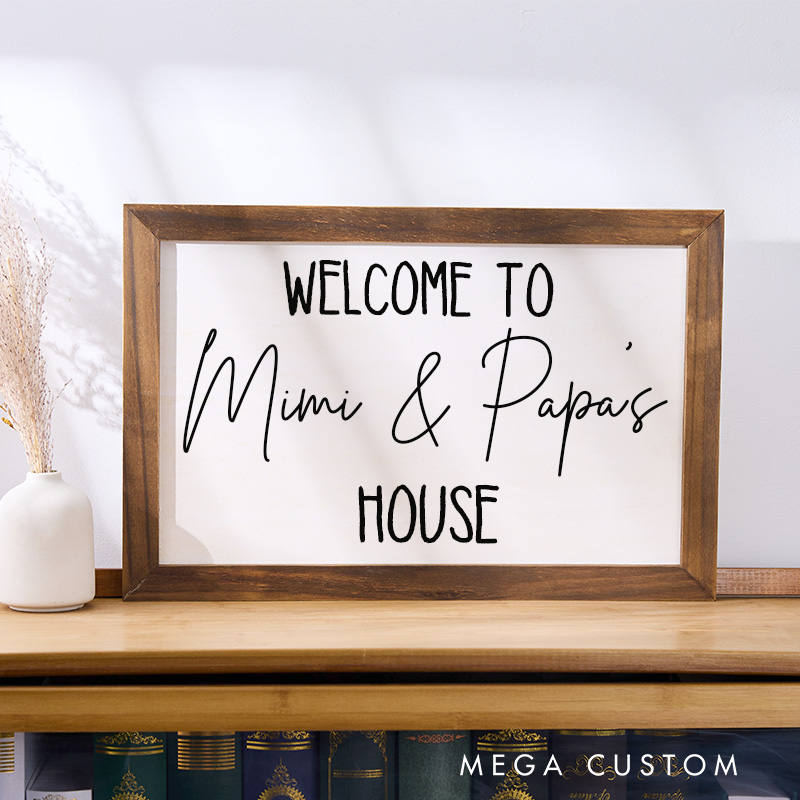 Personalized Welcome to Mimi and Papa's House Wooden Wall Art Custom Family Sign Rustic Farmhouse Style Decoration for Grandparents Home Gift