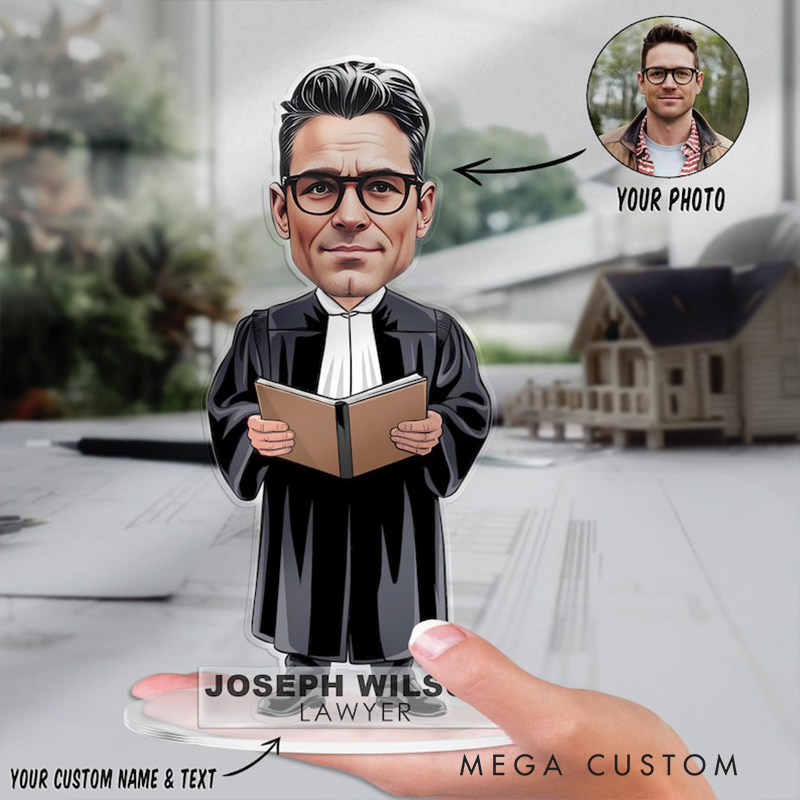 Personalized Lawyer Acrylic Figurine Custom Cartoon Portrait Desk Nameplate Office Worker Caricature Plaque Gift For Colleague Boss Or Graduation
