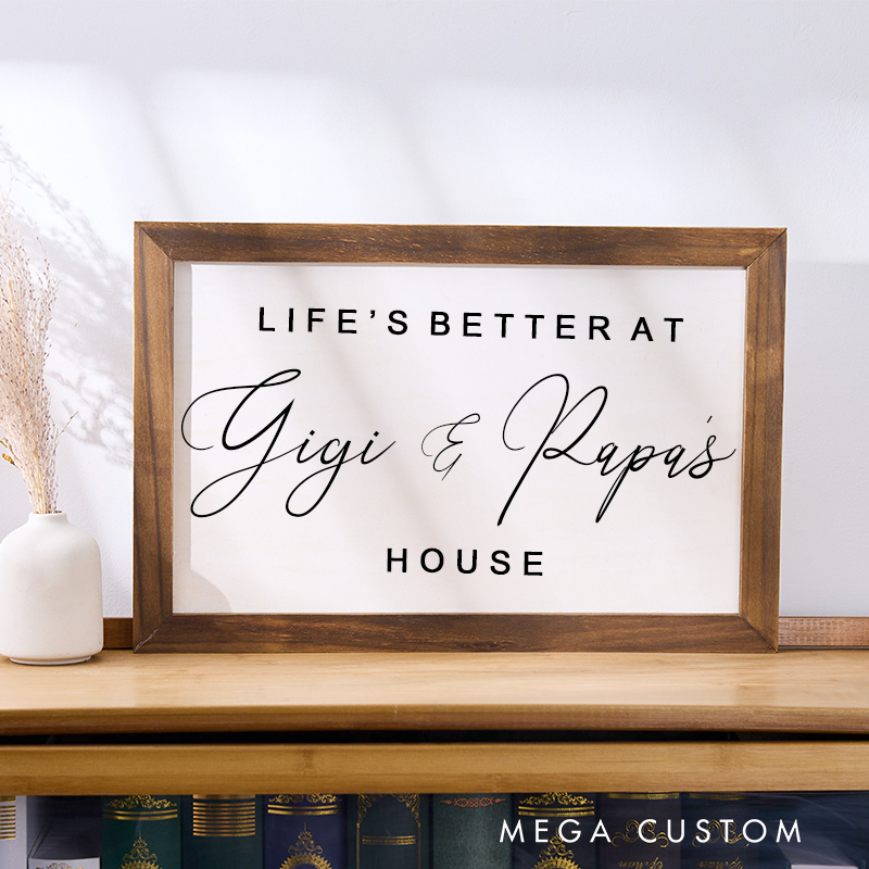 Personalized Grandparents Gift Life's Better at Gigi and Papa's House Wooden Wall Art Custom Grandparents Home Gift