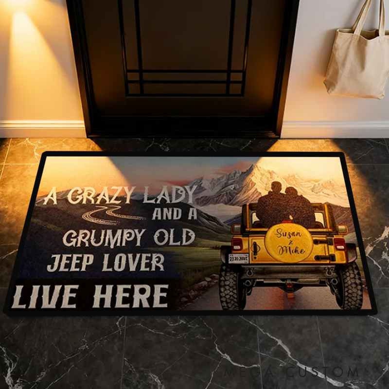 Personalized Couple Jeep Lover Doormat Custom Name Anniversary Date Entry Rug Mountain Road Welcome Mat Gift For Car Enthusiast Family