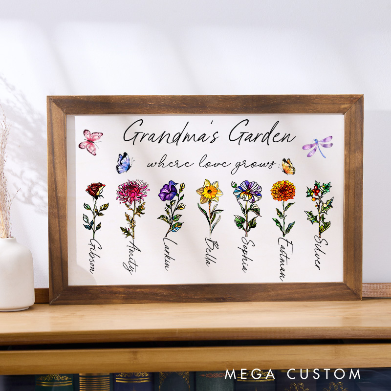 Personalized Grandma's Garden Sign Custom Birth Flower Gift Nanas Garden Gifts Custom Mothers Day Gifts Grandkids Names Sign
