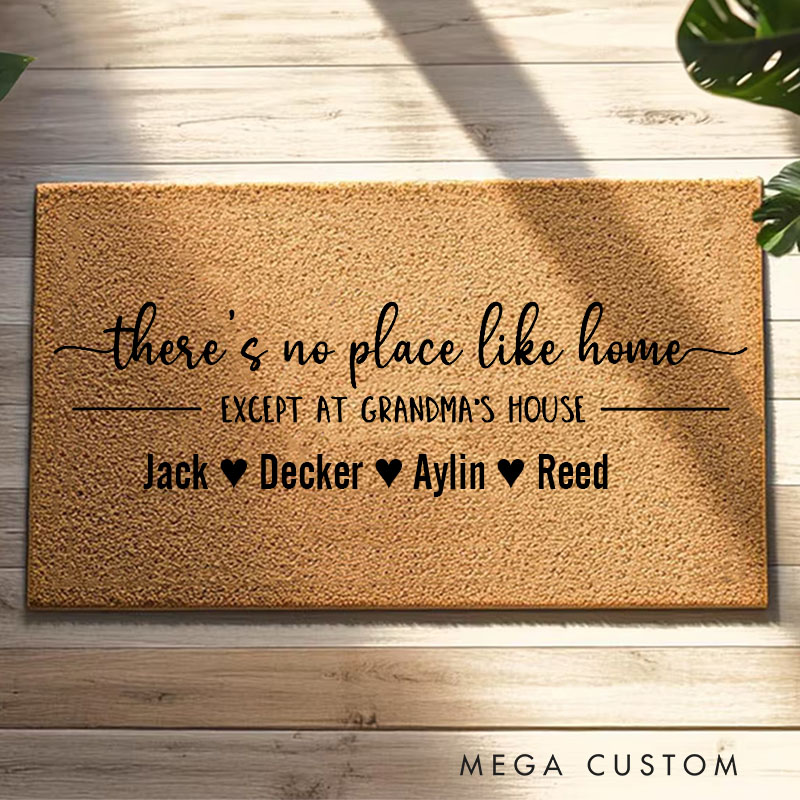 Personalized There's No Place Like Home Doormat Custom Grandma's House Welcome Mat Indoor Outdoor Rug Home Decor Gift for Family Grandkids Entryway