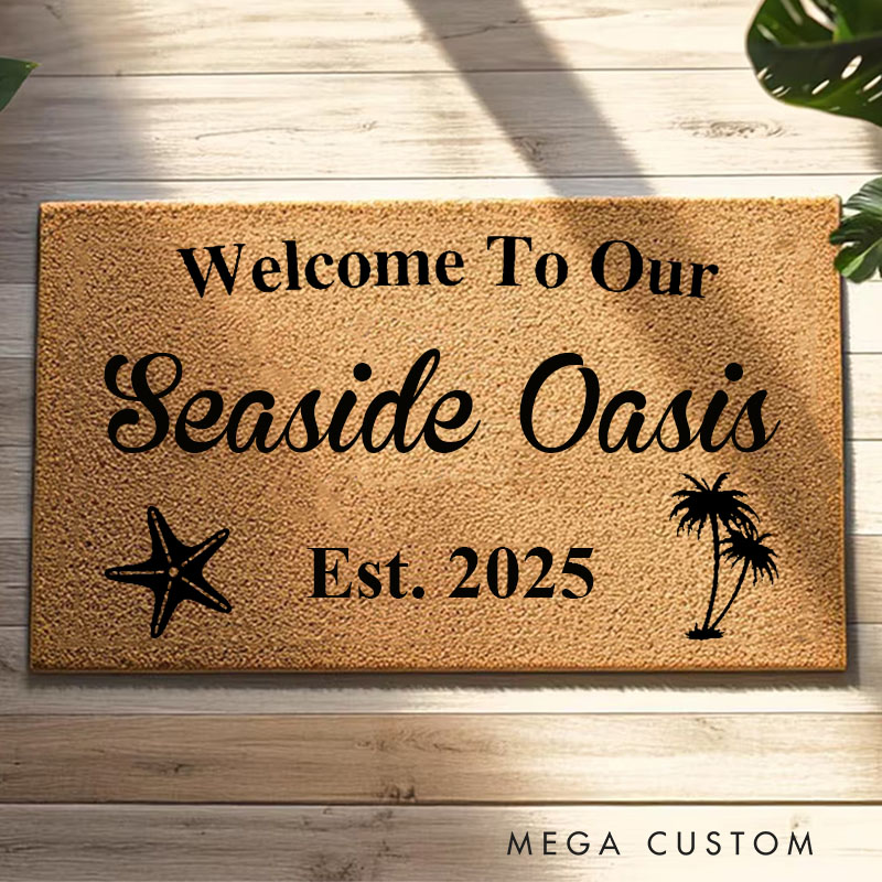 Personalized Welcome To Our Beach House Custom Doormat Beach House Doormat Vacation Home Doormat Closing Gift Beach Doormat Custom Doormat
