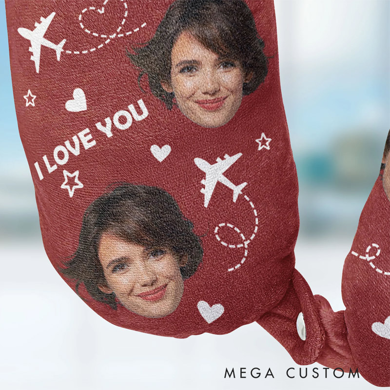 Personalized Photo U-Shaped Travel Neck Pillows I Love You Funny Pillows for Travel Lovers