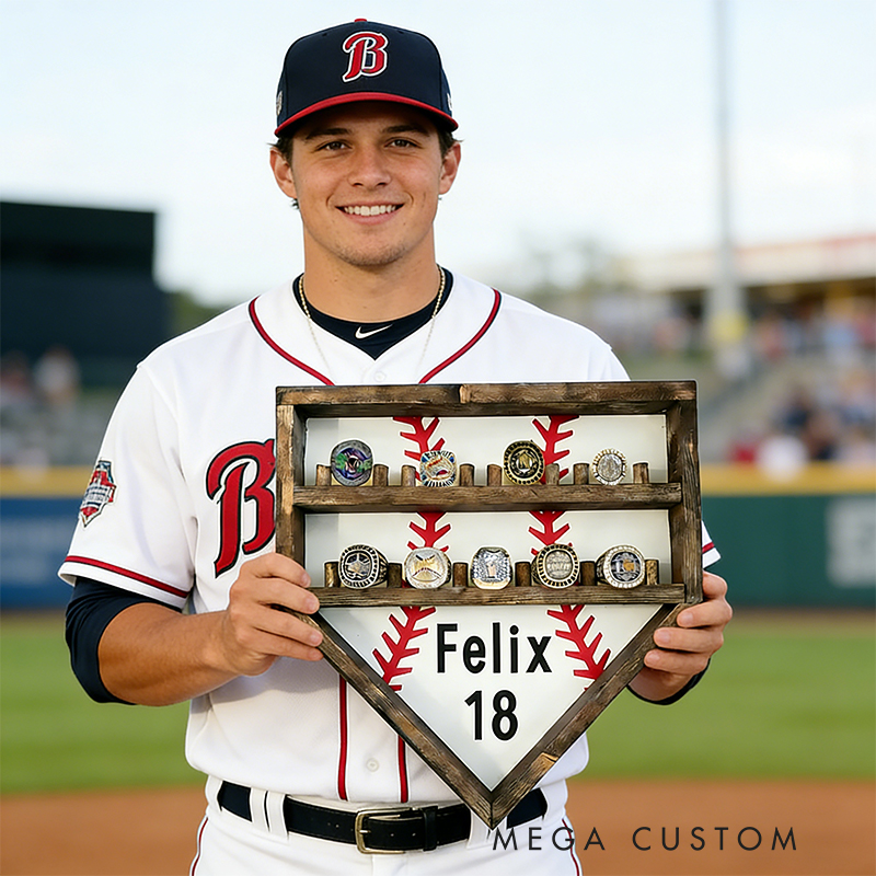 Personalized Baseball Home Plate Championship Ring Display for Baseball Stars