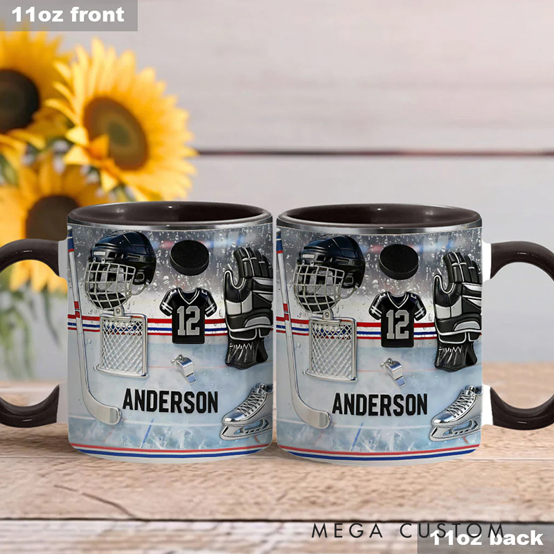 Personalized Ice Hockey Coffee Mug with Custom Name and Jersey Number for Ice Hockey Enthusiasts