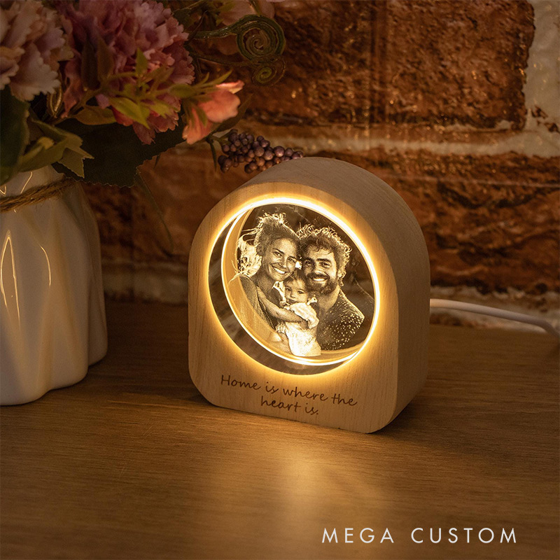 Personalized 3D Crystal Photo Portrait LED Engraved Crystal Photo Night Light Crystal Photo Cabin LED Family Photo Gift Couple Gift Valentine's Day Gift 