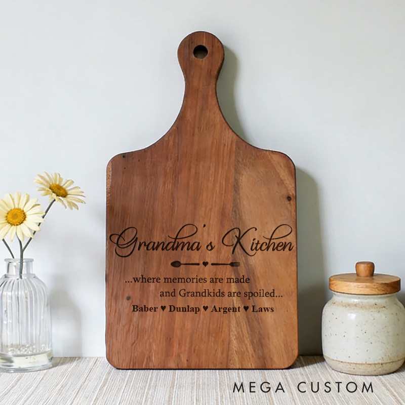 Personalized Grandma's Kitchen Cutting Board Custom Engraved Wood Paddle Board for Gifts Home Decor Cooking Anniversary Birthday or Special Occasions
