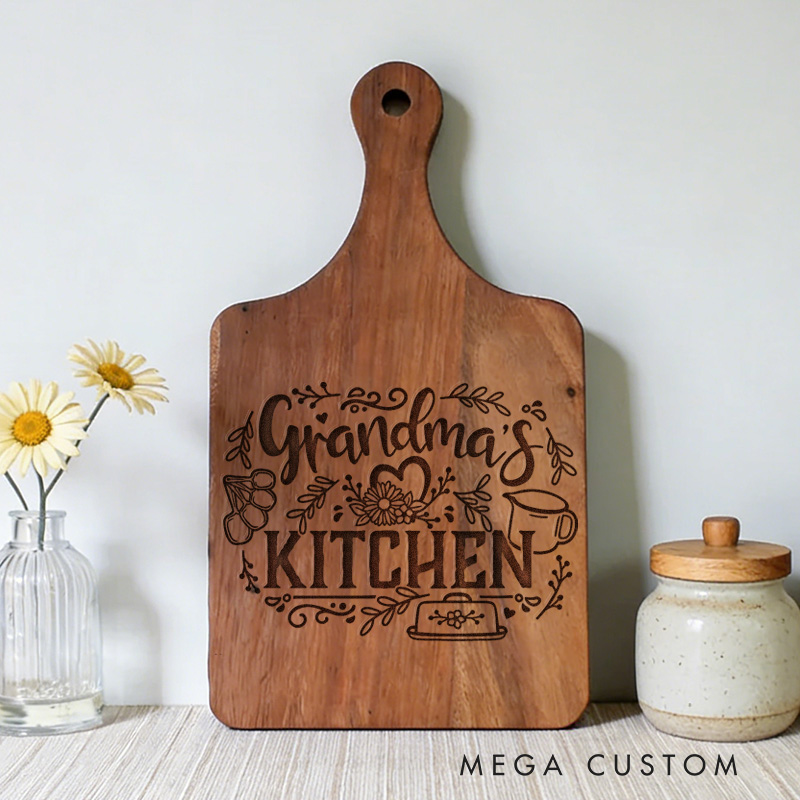 Personalized Engraved Kitchen Cutting Board Custom Bamboo Paddle Board for Grandma Gifts Home Decor Cooking Anniversary Birthday or Special Occasions