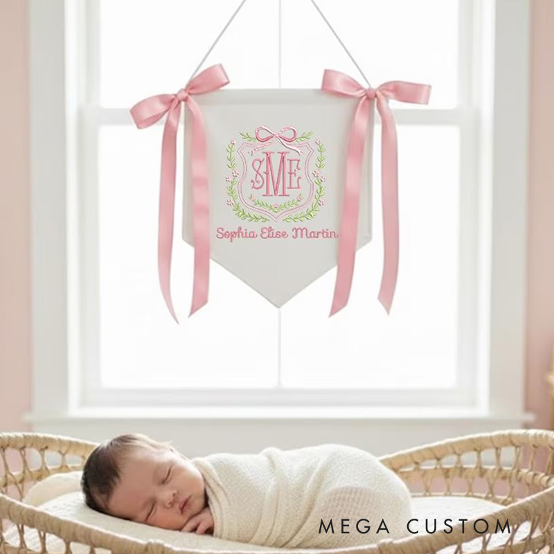 Personalized Baby Banner Custom Baby Banner Welcome Banner Hospital Door Sign Baby Shower Gift Bassinet or Crib Announcement