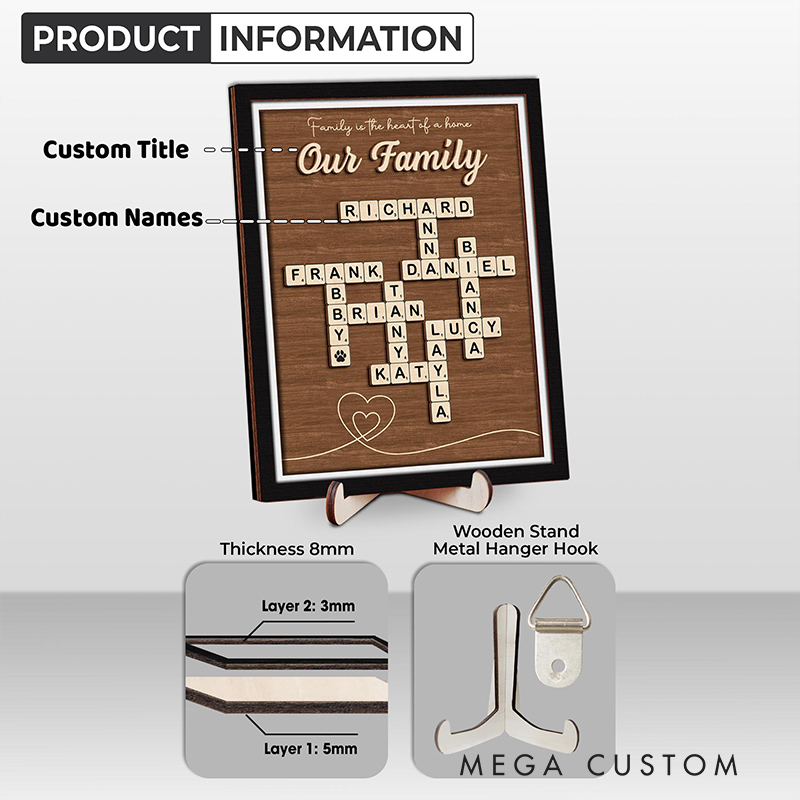 Personalized Scrabble Family Name Frame Scrabble Puzzle Grandkid Crossword Scrabble Wooden Sign Unique Gift for Parents Grandparent Family Last Name Sign