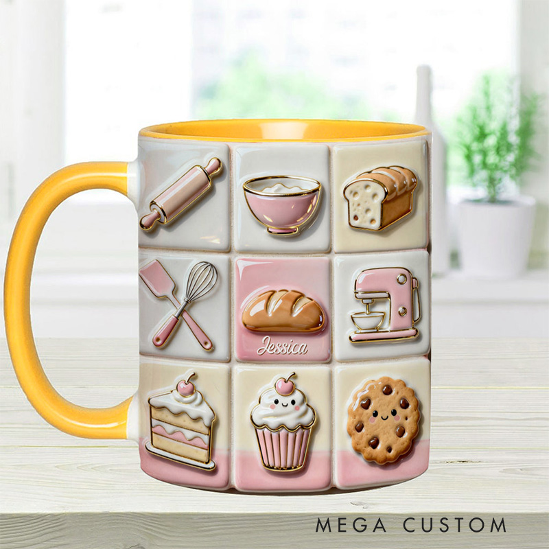 Personalized Love Baking Mug Custom Baking Accent Mug with Name Baking Lover Gift for Her Women