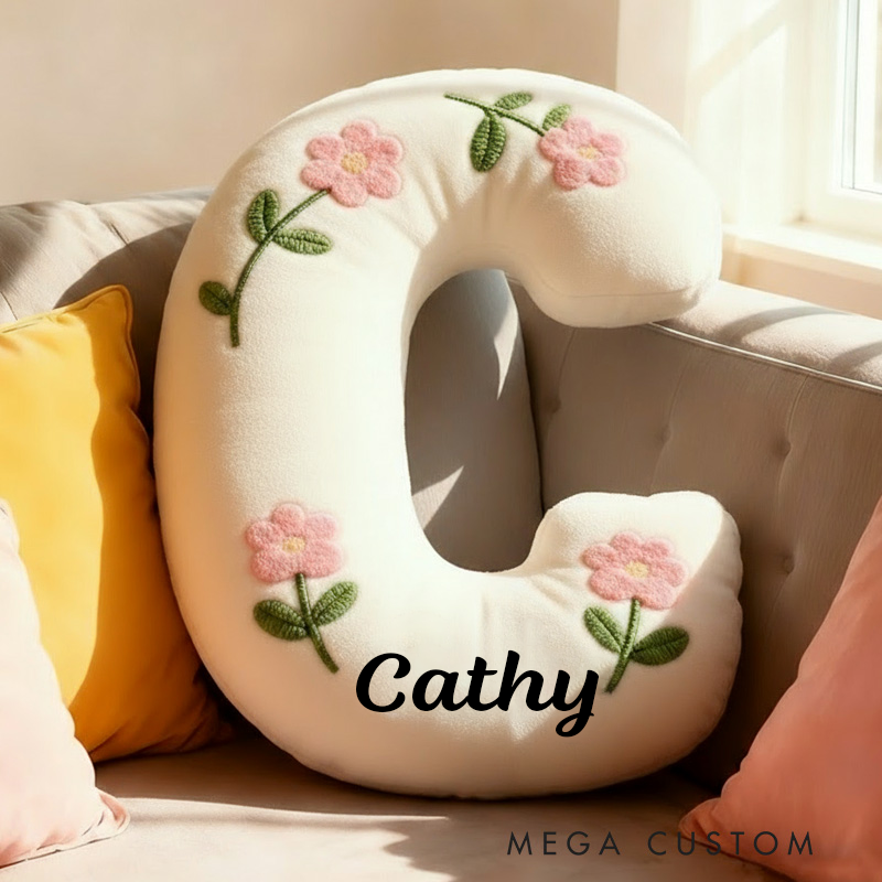 Personalized Cute Flower Letter Pillow Graphic 3D Print Flower Name Pillow for Kids Family Gardening Lover Gift