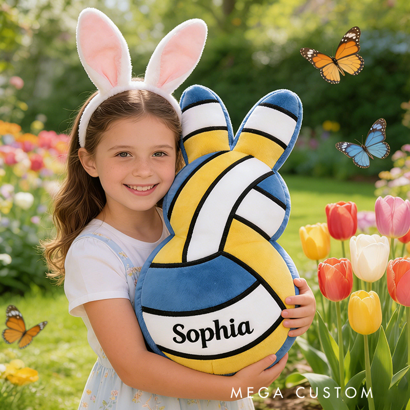 Personalized Easter Volleyball Bunny Pillow with Custom Name for Kids Easter Gifts