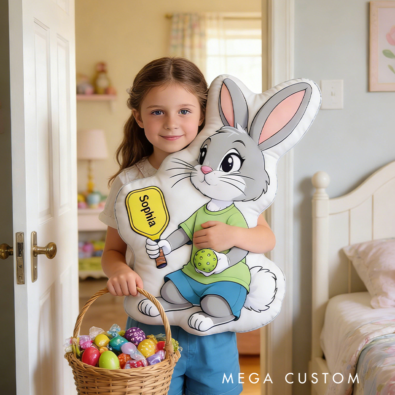 Personalized Easter Pickleball Bunny Pillow with Custom Name for Kids Easter Gifts 