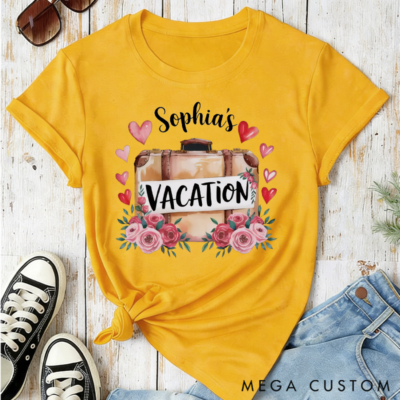 Personalized Vacation Heart Classic T-shirts Vintage Botanical Valentine's Day Crewneck Gift