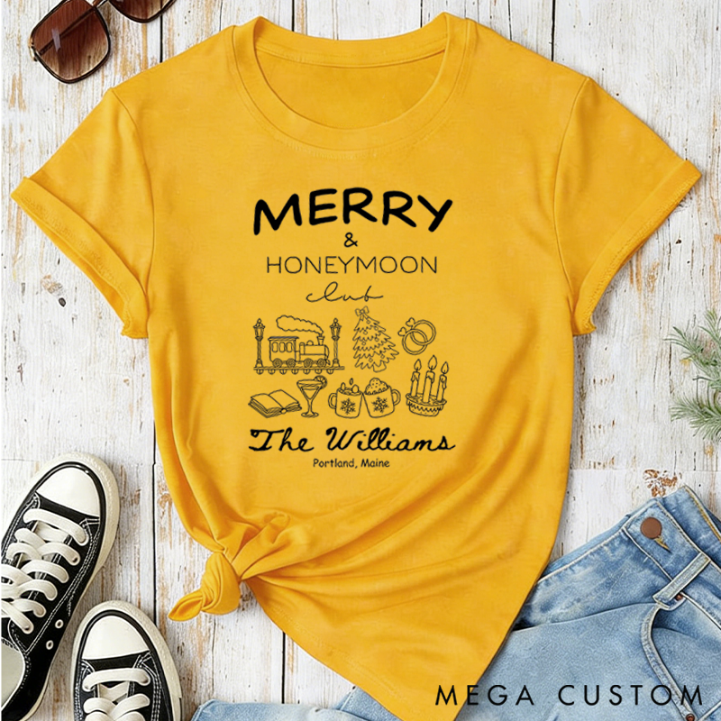 Personalized Merry and Honeymoon Club Classic T-shirts Travel Honeymoon Valentine's Day Crewneck Gift