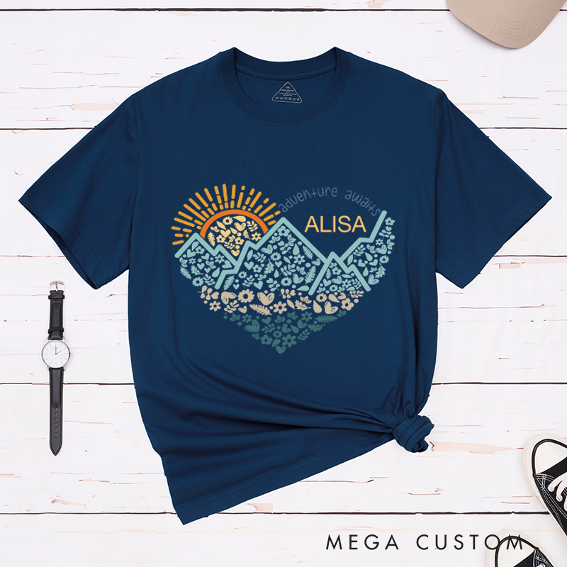 Personalized Adventure Awaits T-Shirt Wanderlust Explore  Nature Tee Shirt Outdoors Camp Gift