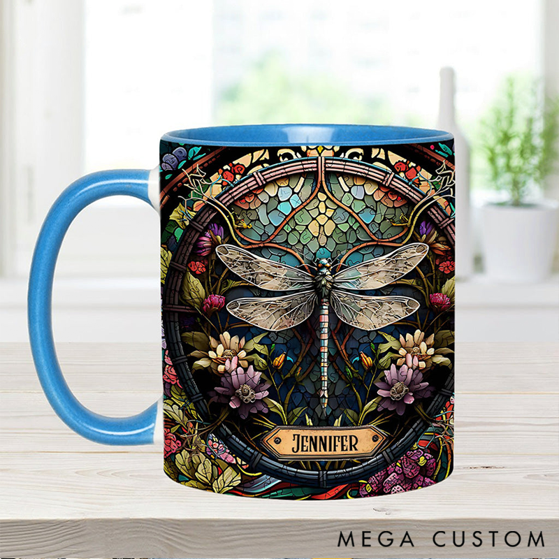 Personalized Beautiful Dragonfly Mug Adorned with 3D Tool Embellishments Custom Name Engraved Mug for Avid Garden Lovers